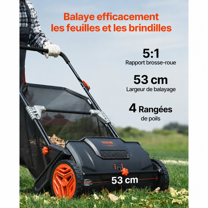 LeafMaster - Balayeuse à Gazon avec Bac à Grande Capacité